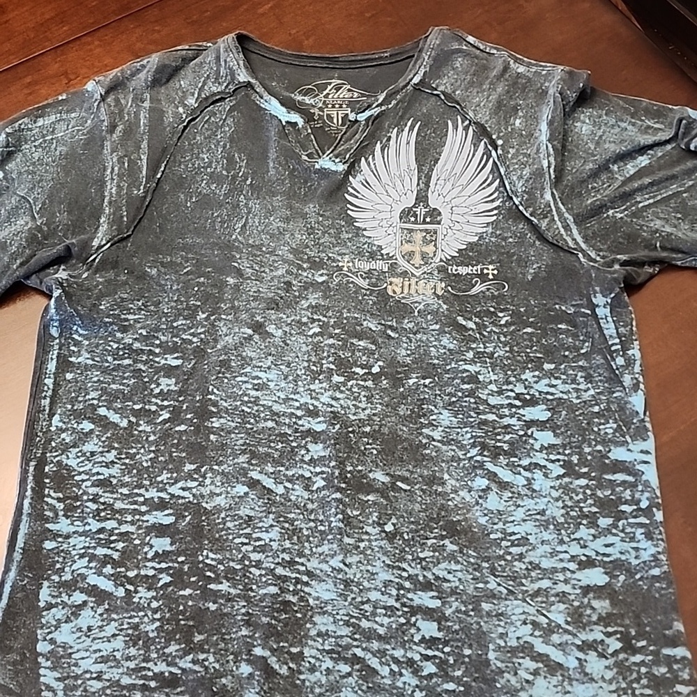 Filter Distressed T-shirt XLARGE Yeal Blue Black